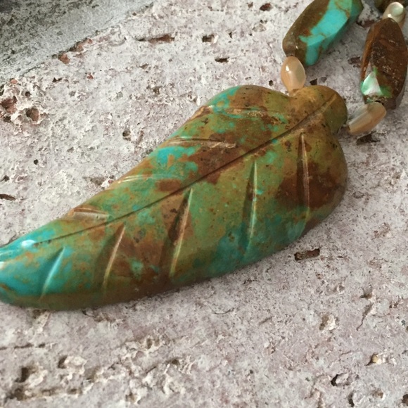 Carved Turquoise Feather Necklace - Picture 2 of 6